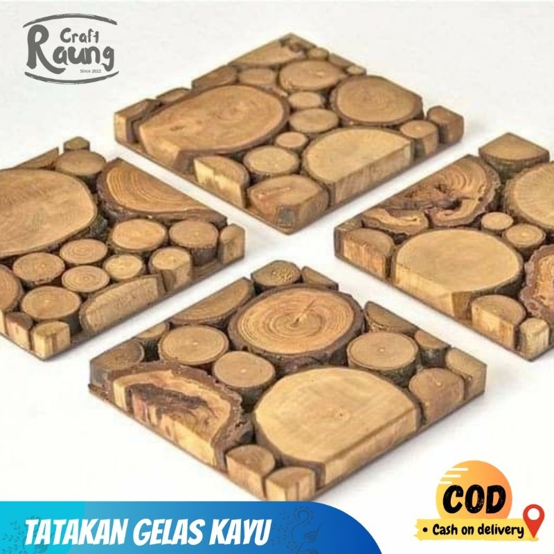 Coaster Kayu , Tatakan Kayu Aesthetic , Tatakan Gelas Kayu