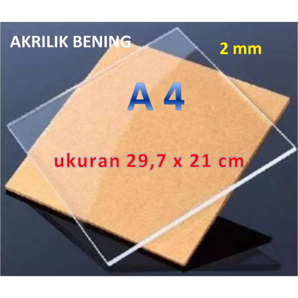 AKRILIK LEMBARAN TEBAL 2 MM WARNA BENING UKURAN A4