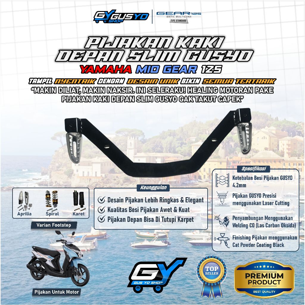 Pijakan kaki Motor / Footstep Yamaha Mio Gear 125cc 2020-2025 Step motor slim flatbar Fullset