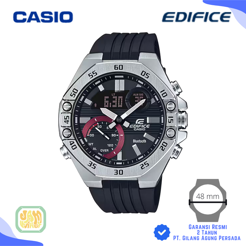 JAM TANGAN PRIA CASIO EDIFICE ECB-10P-1A ORIGINAL - ECB 10P 1ADF HITAM SILVER BLUETOOTH