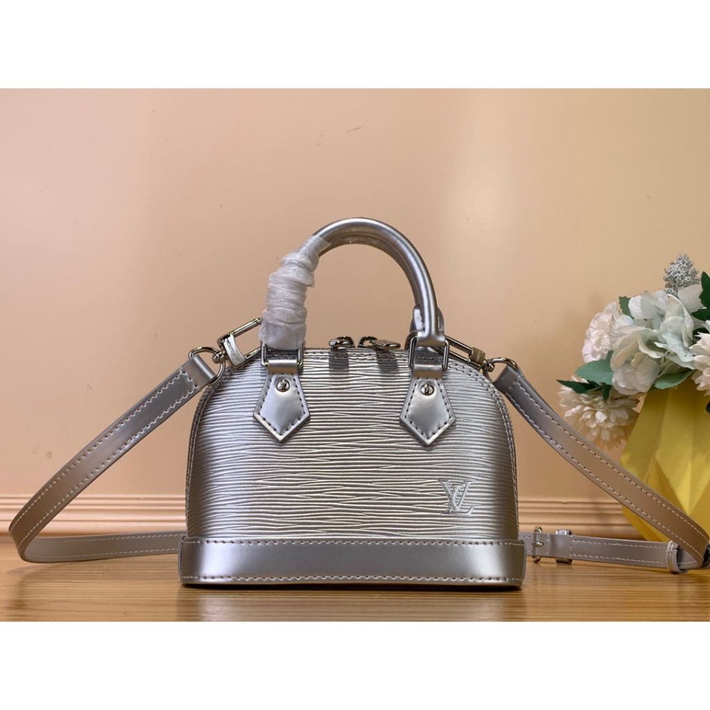 Top Original Louis Vuitton LV Nano Alma Handbag Silver