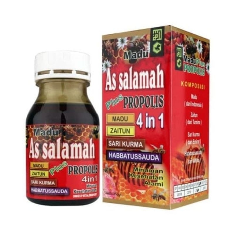 

Madu As salamah 4 in 1 Habbatussauda Zaitun Sari Kurma 300gr