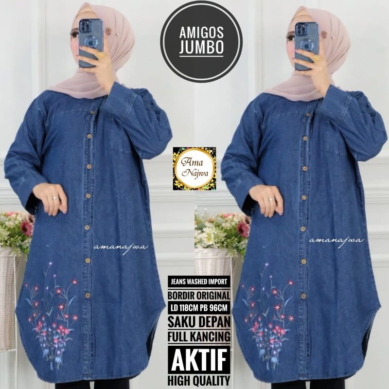JUMBO LD 118 cm AMIGOS BAJU WANITA TUNIK JEANS WANITA BY AMANAJWA