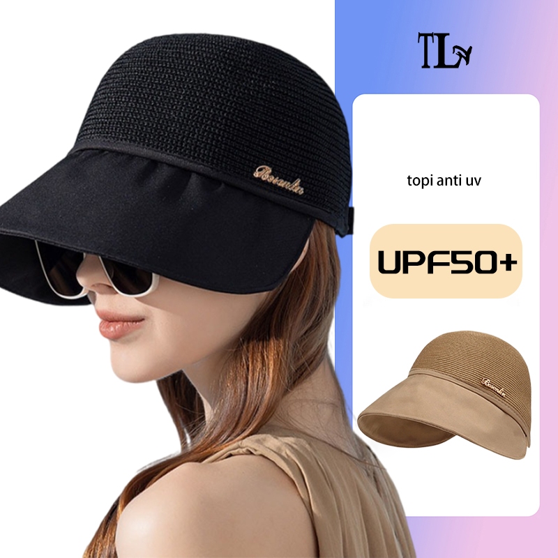 TL topi lebar wanita pantai topi wanita hijab fashion kekinian topi visor wanita anti uv topi pantai