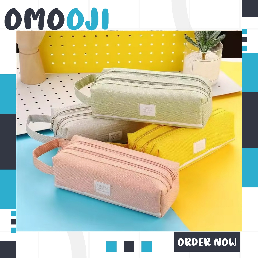 

Omooji - Kotak Pensil Besar Double Zipper Warna Pastel Dua Resleting Dual Zipper Muat Banyak S135