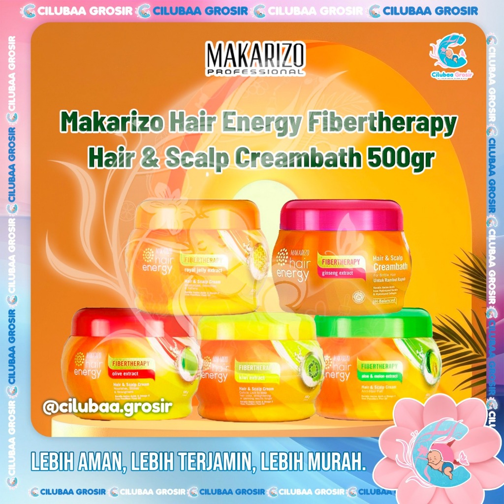 Makarizo Hair Energy Fibertherapy Hair & Scalp Creambath 500gr Aloe & Melon, Kiwi, Royal Jelly, Ging