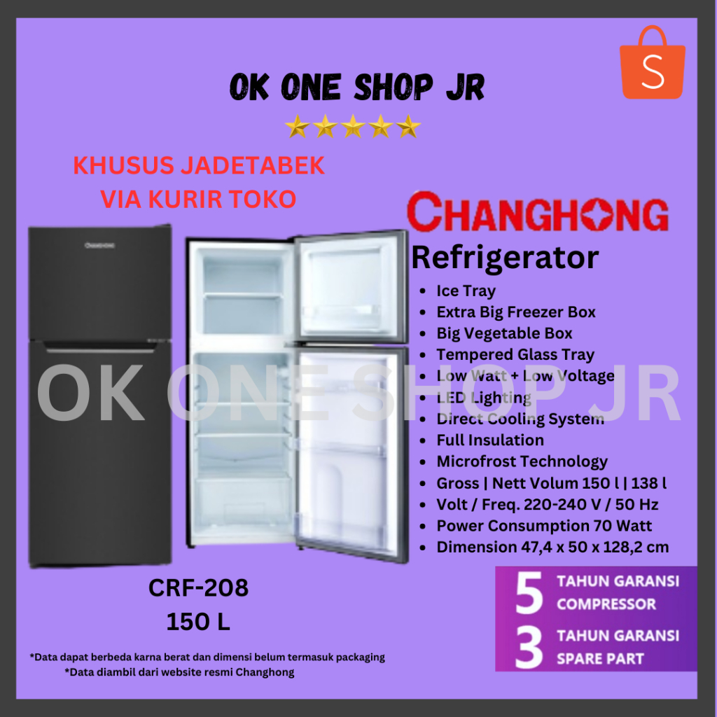 CHANGHONG CRF-208 KULKAS 2PINTU/ CRF 208