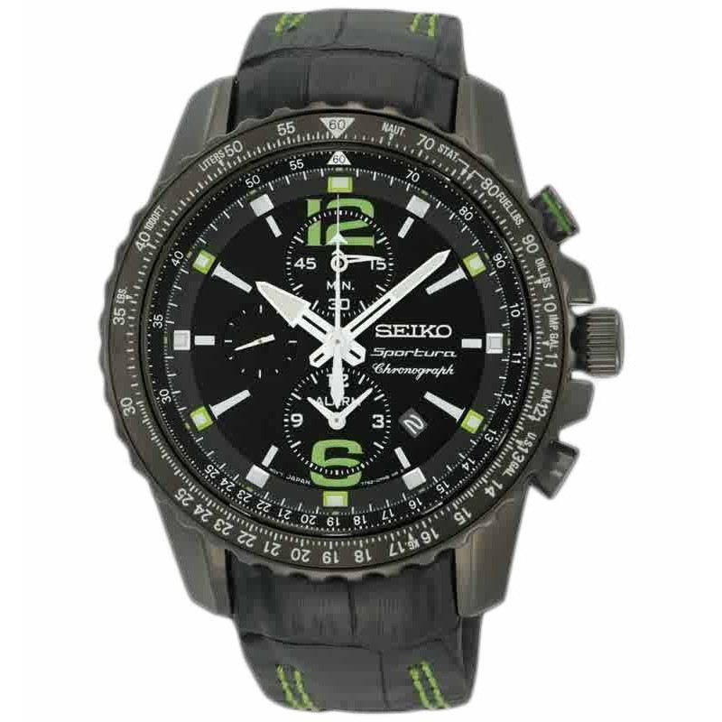Seiko SNAE97P1 Sportura Chronograph Black Green