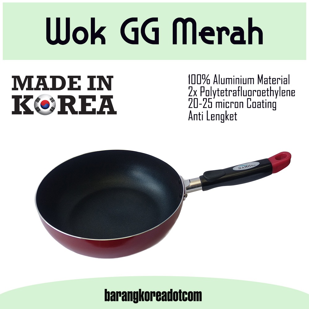 Wok Pan GG Merah Akebonno / Wajan Kuali Penggorengan lapisan gagang Merah Akebonno / Wok Pan Gagang 