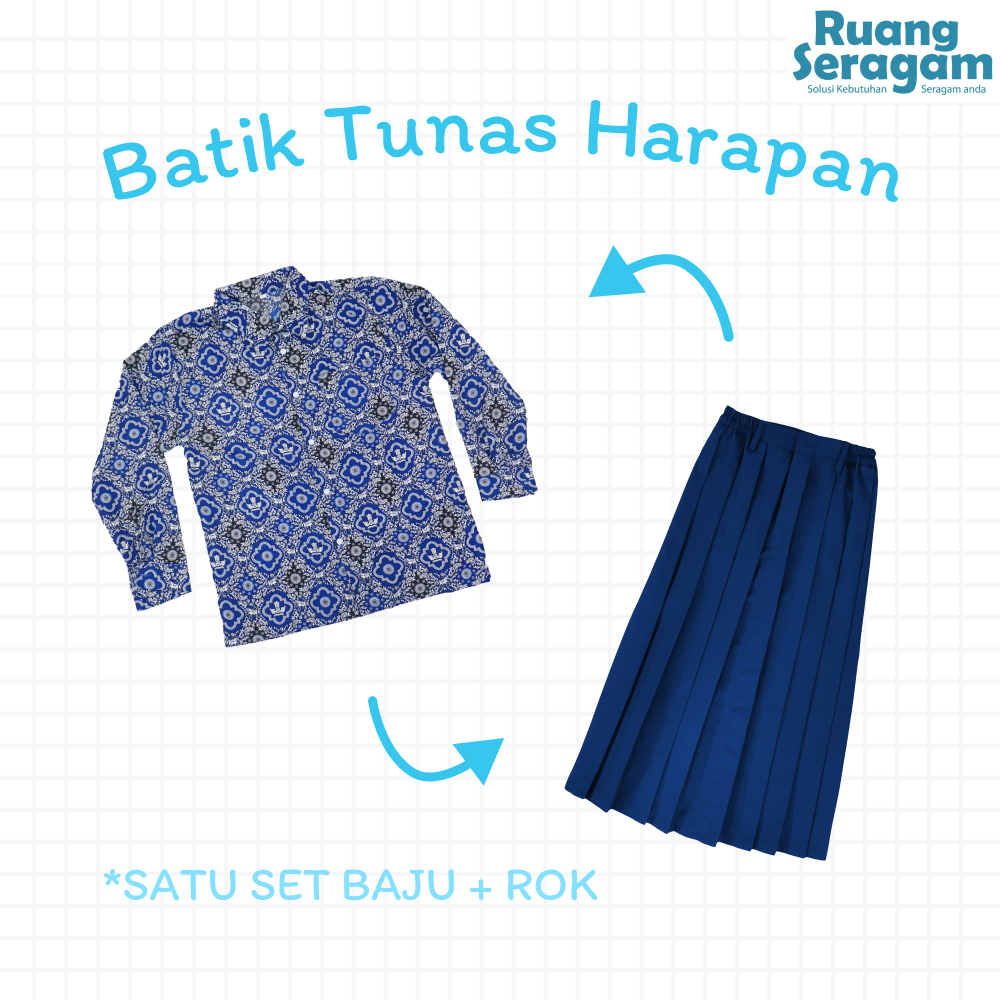 SERAGAM BATIK SEKOLAH SMP MOTIF TUNAS HARAPAN BIRU + ROK RAMPEL SMP