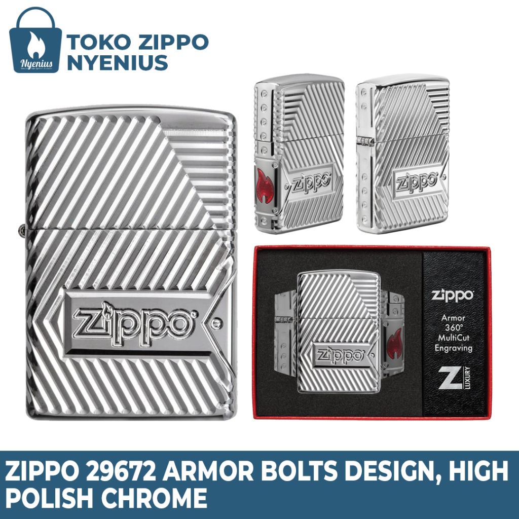 Zippo 29672 Armor Bolts Design, High Polish Chrome