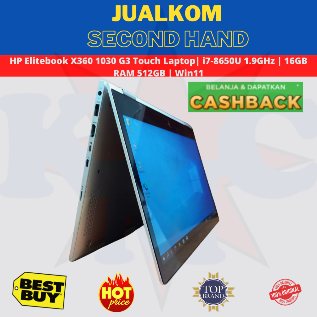 LAPTOP SECOND HP ELITEBOOK X360 1030 G3 Touch Laptop i7 8650U 16GB RAM 512GB SSD Win11