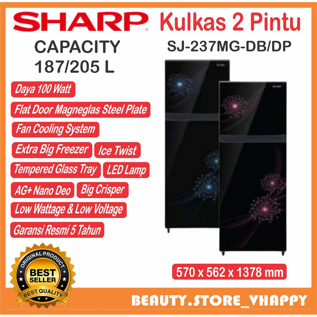 Kulkas sharp 2 Pintu sj 237 mg/dp 187 L Garansi Resmi Jawabarat (Kota bandung dan Cimahi Bisa COD)