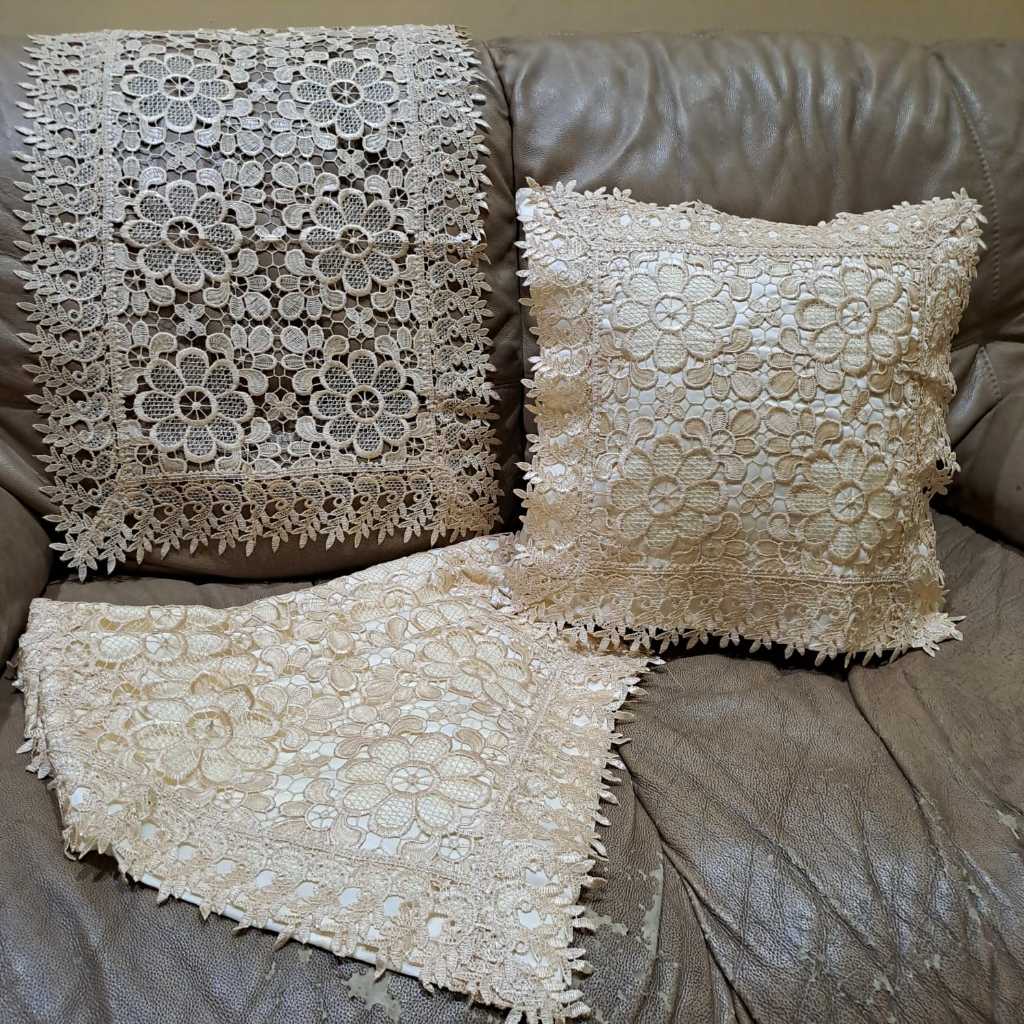 Sarung Bantal Kursi Sofa Set Mewah Shabby Chic Set Renda Bordir Bordiran Mewah