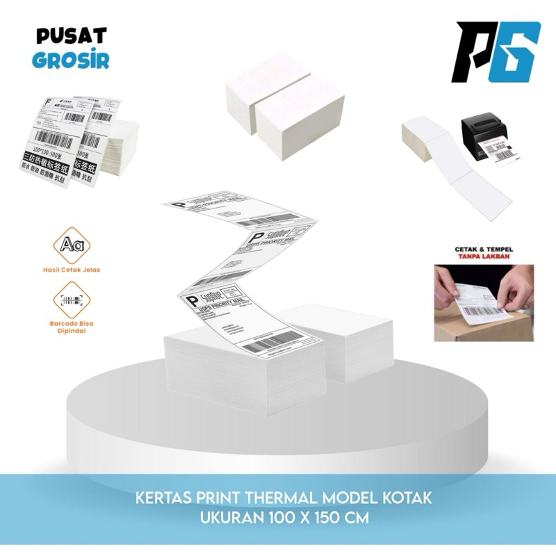 

Kertas thermal Kotak isi 500 Lembar 100x150mm Print Label Cetak Resi Olshop Online