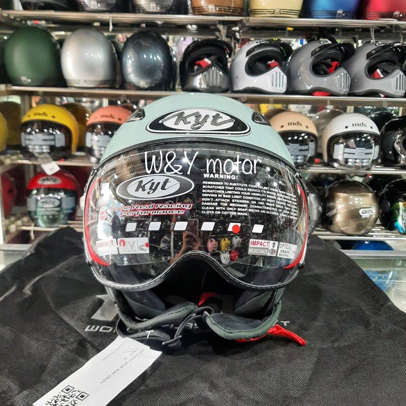 Helm Half Face KYT Elsico Warna Sage Green / Hijau Sage / Hijau Muda