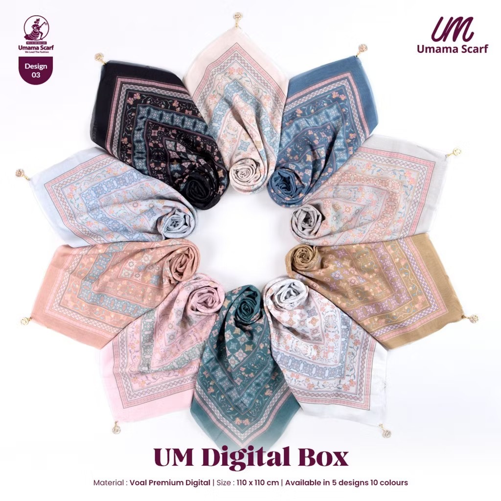 Hijab Umama LOGO UM/ Umama Scarve Voal Digital Premium dengan Box Murah