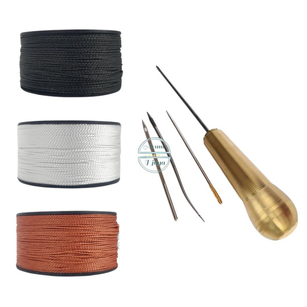 Paket Jarum Sol Sepatu Tas Sandal Jarum Kuningan dan Benang Roll 12 Meter