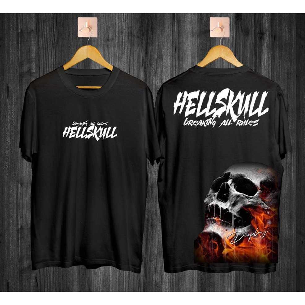 JnJ _ KAOS OBLONG DISTRO  DISPLAY HELL SKUL HITAM / KAOS KATUN / BAJU COWOK KEREN / KAOS UNISEX  / K