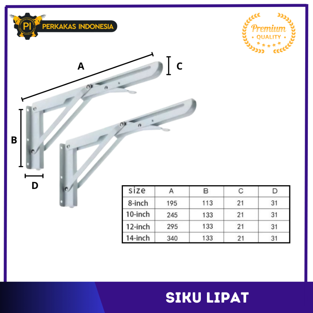 Siku Lipat Besi 20CM Murah Set isi 2 Pcs Folding Shelf Brackets Siku Penyangga Ambalan Rak Dinding
