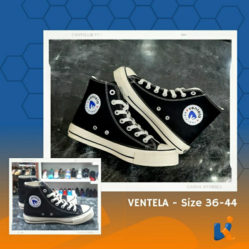 ventela sepatu sekolah hitam putih dan hitam polos