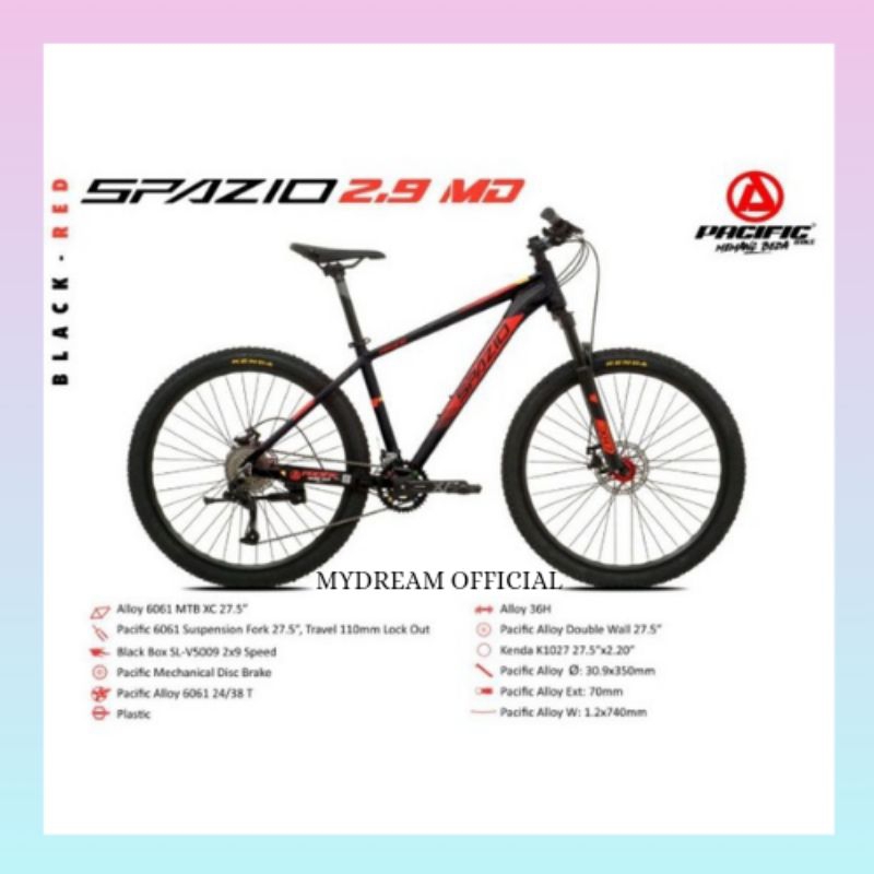 SEPEDA MTB 27,5 PACIFIC SPAZIO 2.9 MD ALLOY FORKLOCK SUSPENTION MURAH - SEPEDA READY SIAP KIRIM - TE