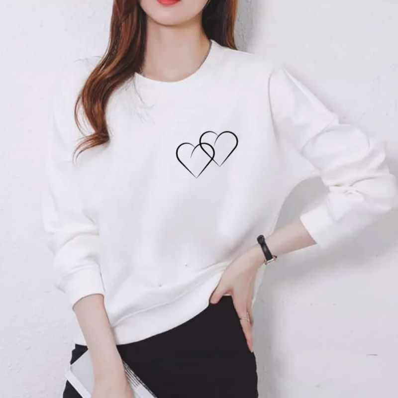KAOS WANITA /BAJU WANITA LENGAN PANJANG DEWASA /ATASAN CEWEK /SWEATER CEWEK/BERMOTIF DOUBLE LOVE/BIS