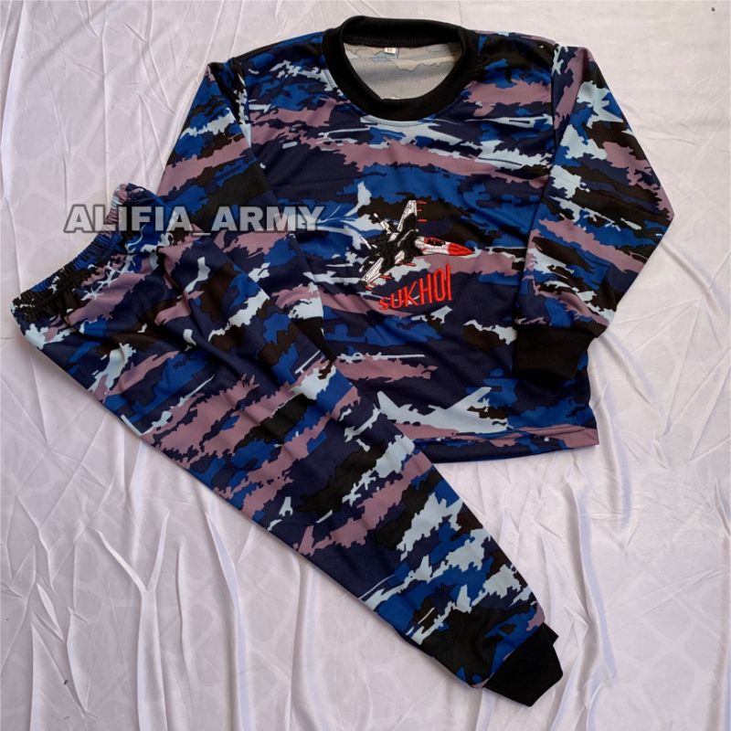 Setelan kaos anak loreng TNI AU lengan panjang - Baju setelan anak loreng army kids unisex bordir