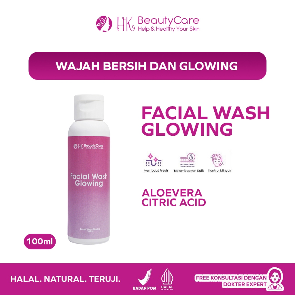 Hk Beautycare Facial Wash Glowing 100ml - Facial Wash untuk Kulit Normal Terlihat Lebih Glowing
