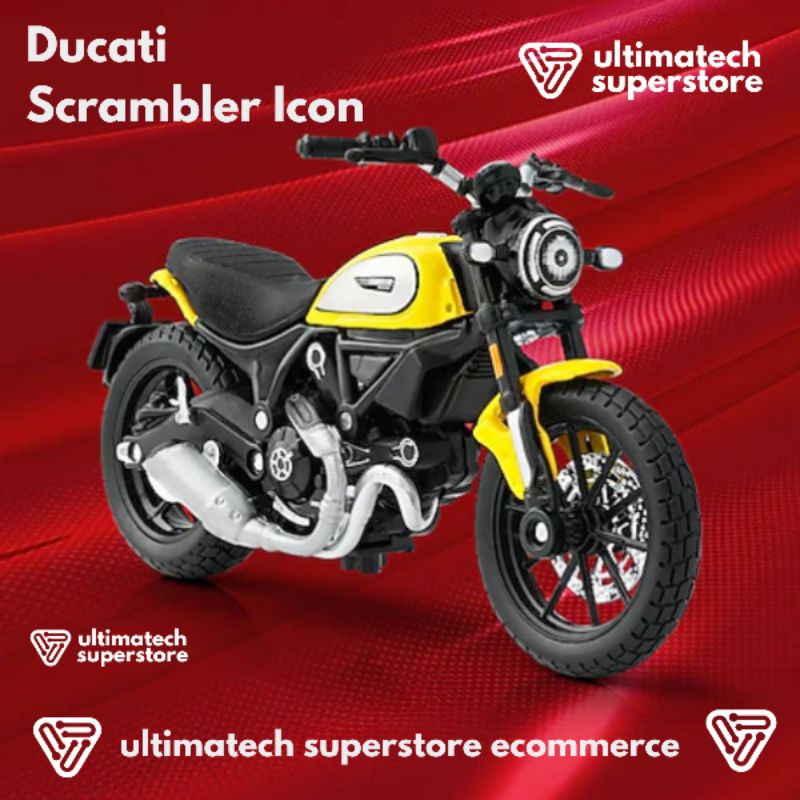 Shell Ducati Scrambler Icon Diecast Motor Maisto Scale 1:18 Motor Klasik Legendaris Ducati