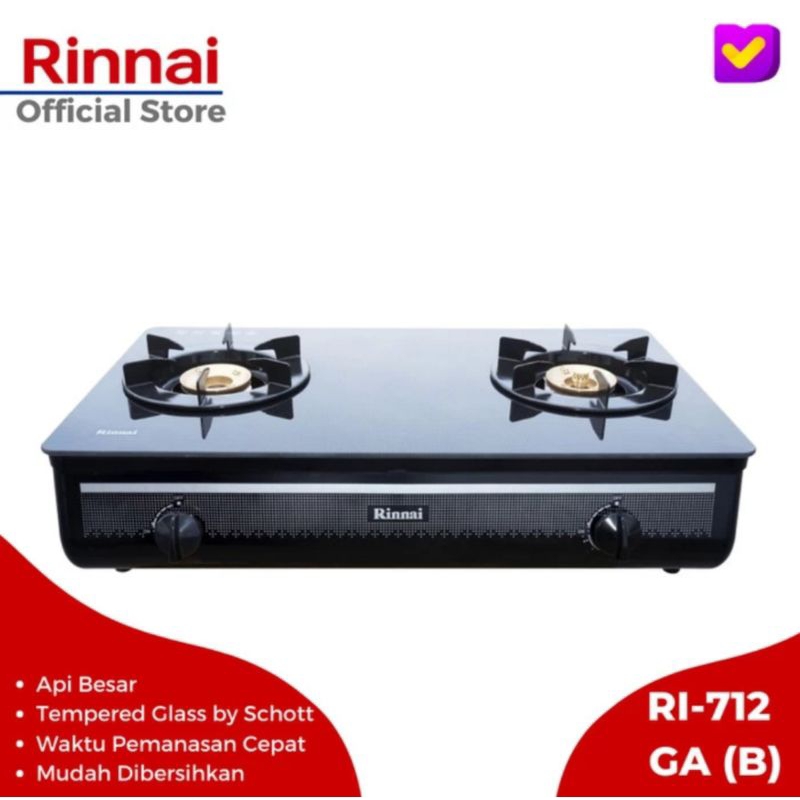 Kompor Gas Rinnai Kaca RI-712 GA B (hitam) / RI712GA / RI 712 GA
