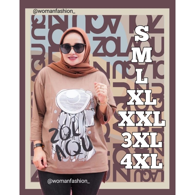 Kaos Oversize Wanita Zolaqu Coklat ZLQ Original Fashionable T-Shirt Casual Lengan Panjang Atasan San