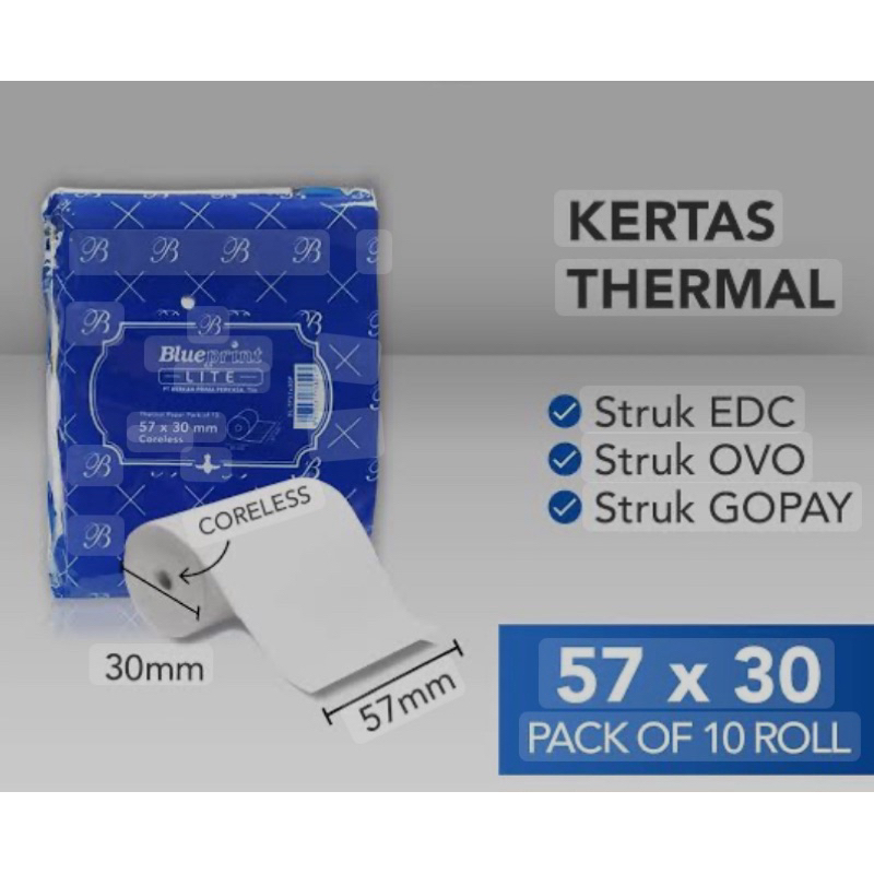 

Kertas Thermal Kasir 57 x 30 100 Roll (1 Dus)