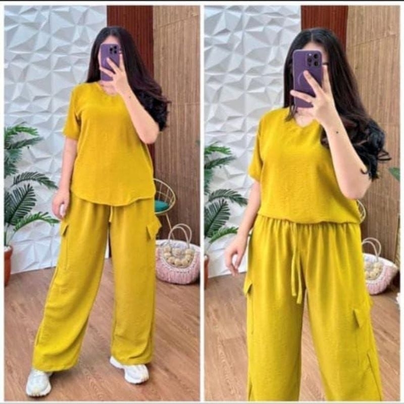 SETELAN CARGO LENGAN PENDEK //ONESET CARGO WANITA DEWASA TERBARU