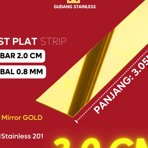 FG2 List Plat Strip Mirror Gold Stainless 2MM