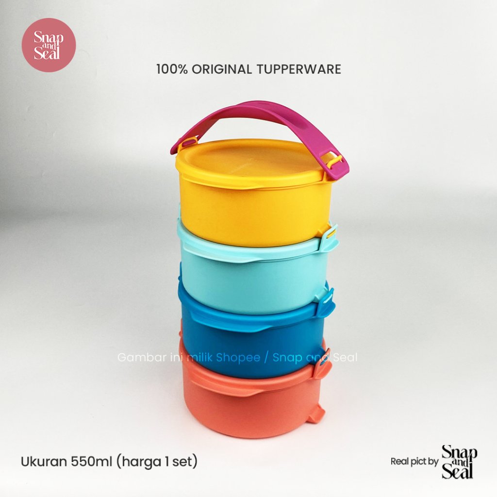 Fun Click To Go Round 550ml Set (4) Rantang susun bulat Tupperware