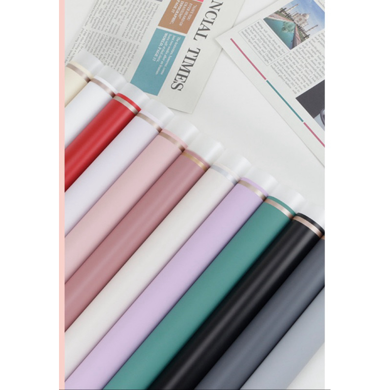 KERTAS BUKET CELLOPHANE [20 LBR] KERTAS KADO BUNGA HIDUP BUNGA PALSU motif Garis Emas