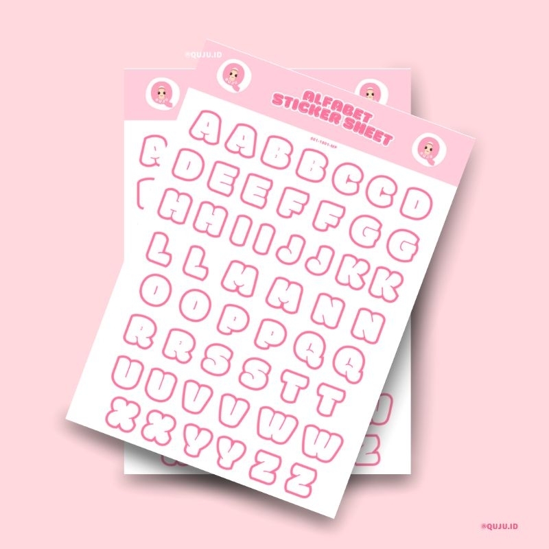 

Quju - Sticker Sheet Alfabet Pink White - Sticker Journaling - Sticker Alfabet Aesthetic - Sticker Deco