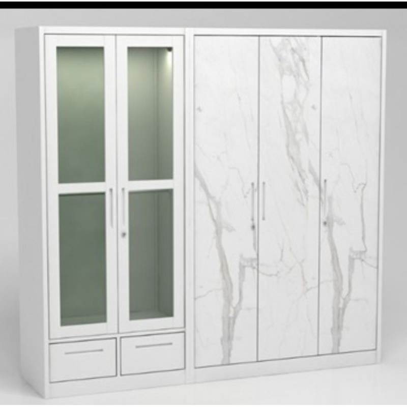 Lemari Pakaian Besi 5 Pintu | lemari Baju Besi kaca transparant