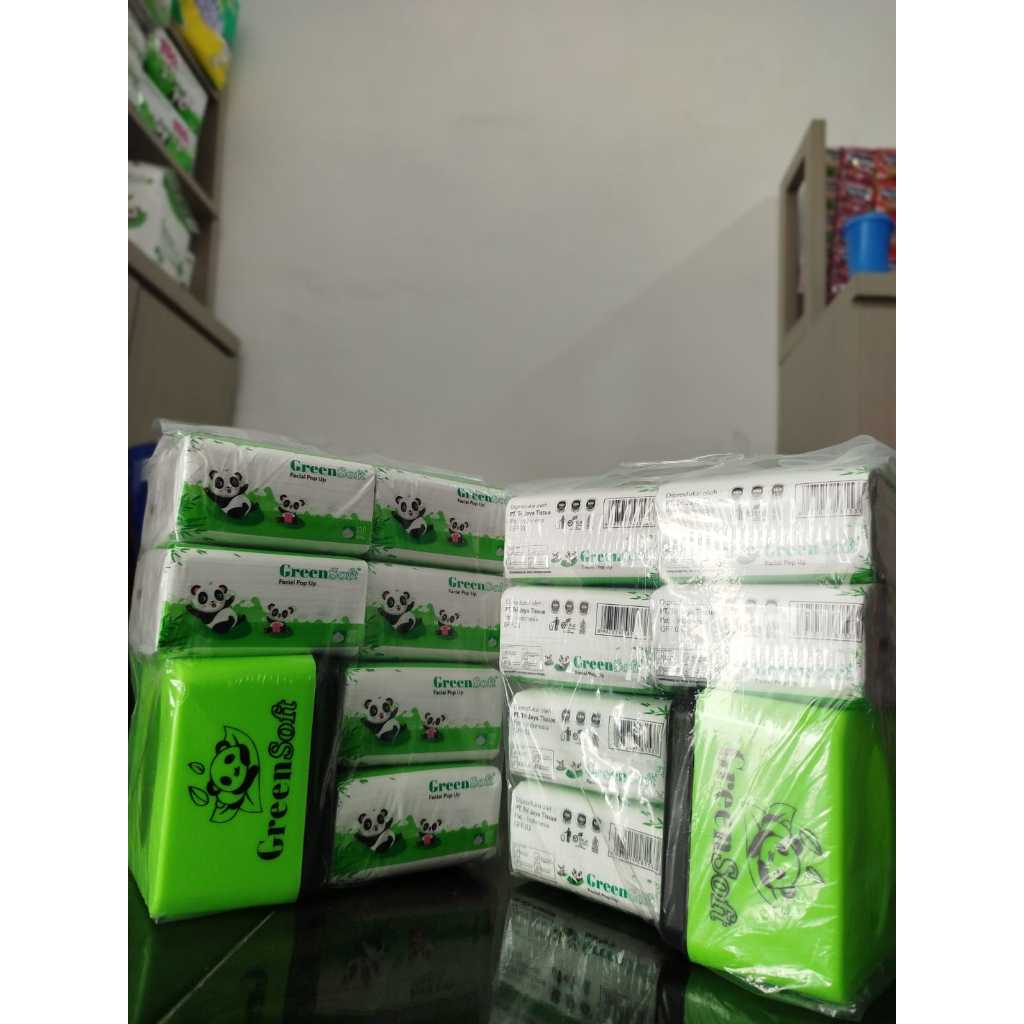(PAKET 12pcs Tissue+2 Kotak Tissue ) Tissue Green Soft 6IN1 Pop Up 130's Free Kotak Tissue