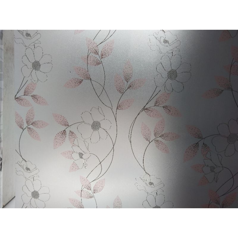 stiker kaca motif bunga merah daun hitam