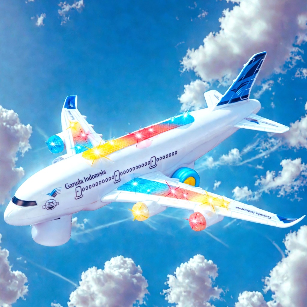 Mainan Anak Pesawat Jumbo Airbus Plane Garuda Indonesia Bump & Go With Music & Light