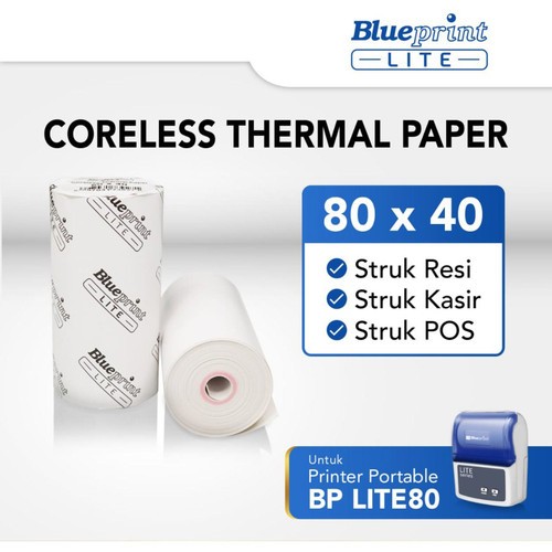 

Kertas Thermal Struk Kasir POS BLUEPRINT Lite 80 x 40 , 80x40 mm - 1 Roll