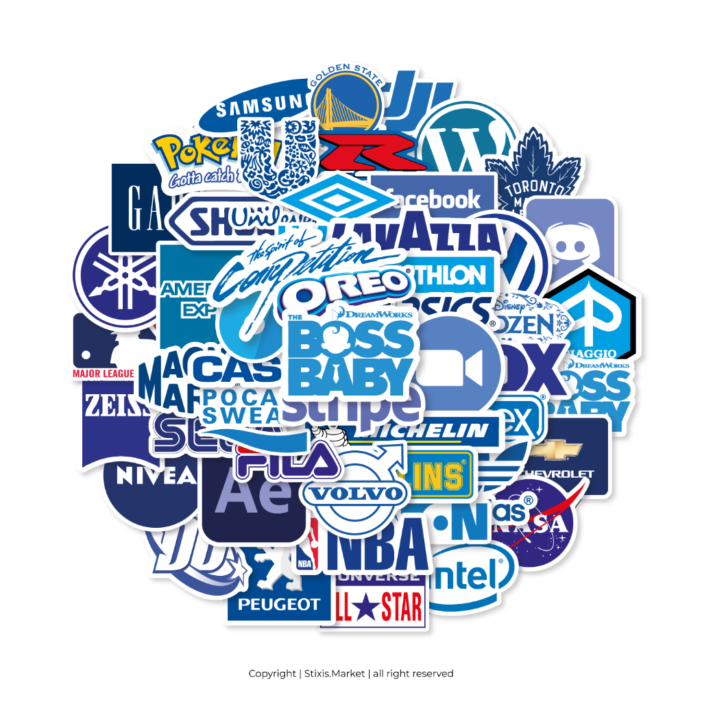 

[READY] STICKER PACK | RANDOM LOGO BLUE | 50 PCS | KISSCUT | WATERPROFF | STIXIS.MARKET