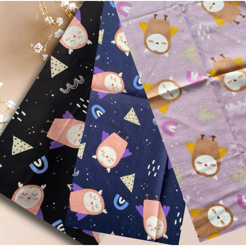 kain katun rayon viscose premium motif burung hantu terbaru best seller