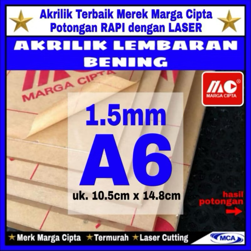 

AKRILIK lembaran 1.5mm A6 / Akrilik bening / Marga cipta / Acrylic