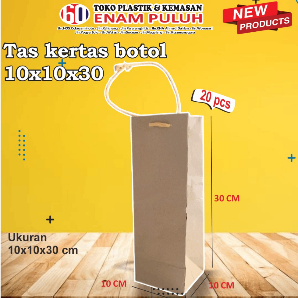 Paper bag Botol 10x10x30 / tas kertas botol coklat polos / tas kertas Tumbler dan botol / papper bag