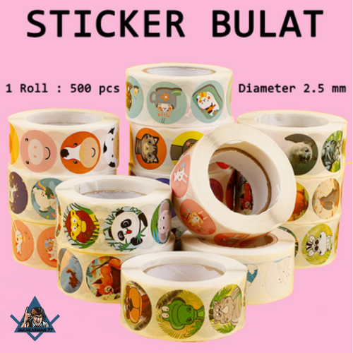 

Stiker Roll Stiker Bulat Karakter Kartun 1 Roll 500 Pcs