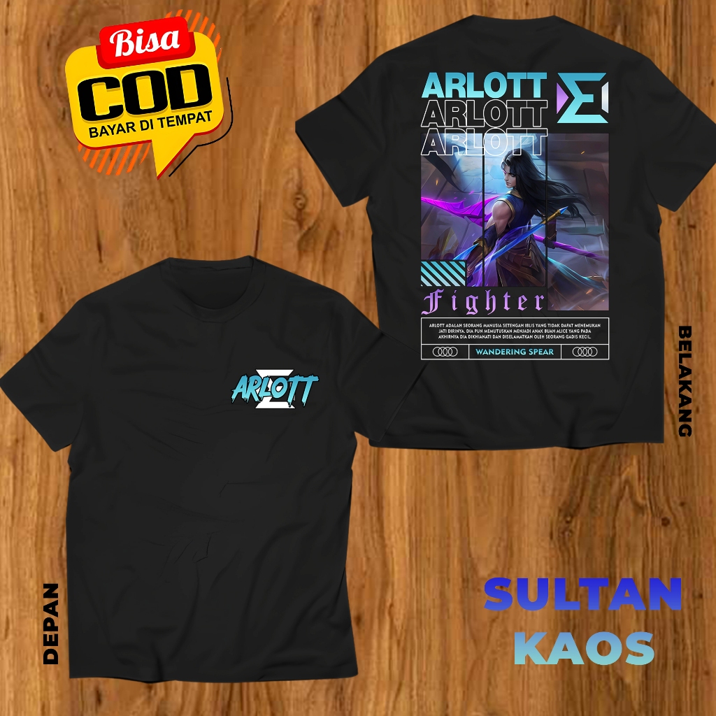 KAOS DEWASA GAME MOBA ARLOTT WANDERING SPEAR BAJU ML ARLOTT FIGHTERS TSHIRT MLBB BISA REQUEST SKIN B