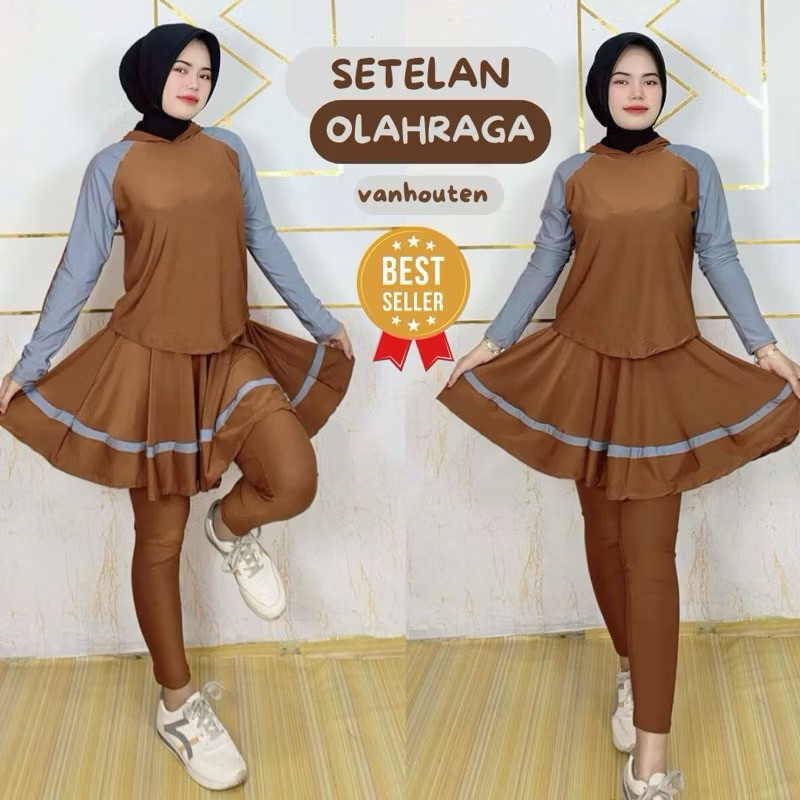 Baju Set Olahraga Bahan Jersey Rok Olahraga Muslim / Pakaian Olahraga Muslim | Zumba | Senam | Renan
